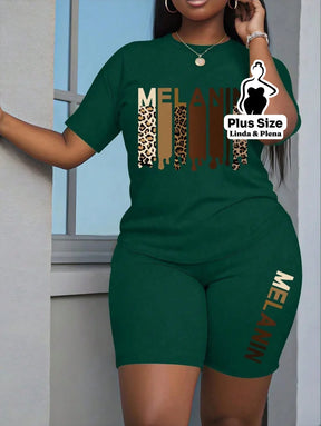Conjunto Camiseta Estampada E Bermuda Cintura Alta Plus Size Verde Escuro / G Conjunto Camiseta Estampada E Bermuda