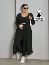 Conjunto Canelado Com Cropped Calça E Cardigan Longo Plus Size Preto / G Conjunto Canelado Com Cropped Calça E Cardigan