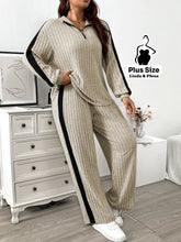 Conjunto Canelado com Zíper e Faixa Lateral Plus Size Bege / G Conjunto Canelado com Zíper e Faixa Lateral Plus Size