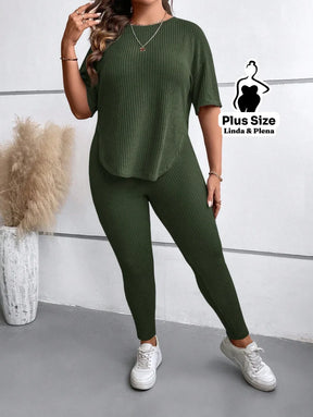 Conjunto Canelado Manga Curta com Legging Plus Size Conjunto Canelado Manga Curta com Legging Plus Size
