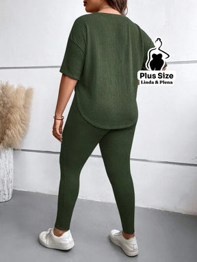 Conjunto Canelado Manga Curta com Legging Plus Size Conjunto Canelado Manga Curta com Legging Plus Size