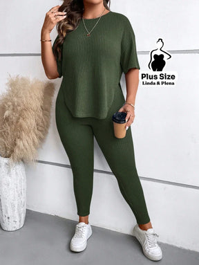 Conjunto Canelado Manga Curta com Legging Plus Size Conjunto Canelado Manga Curta com Legging Plus Size