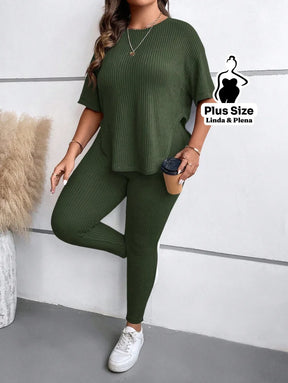 Conjunto Canelado Manga Curta com Legging Plus Size Conjunto Canelado Manga Curta com Legging Plus Size