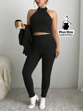 Conjunto Canelado Ombro Vazado Com Calça Justa Plus Size Conjunto Canelado Ombro Vazado Com Calça Justa Plus Size