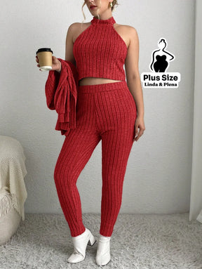 Conjunto Canelado Ombro Vazado Com Calça Justa Plus Size Conjunto Canelado Ombro Vazado Com Calça Justa Plus Size