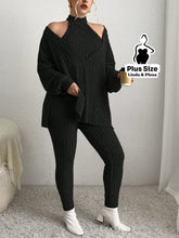 Conjunto Canelado Ombro Vazado Com Calça Justa Plus Size Preto / G Conjunto Canelado Ombro Vazado Com Calça Justa Plus