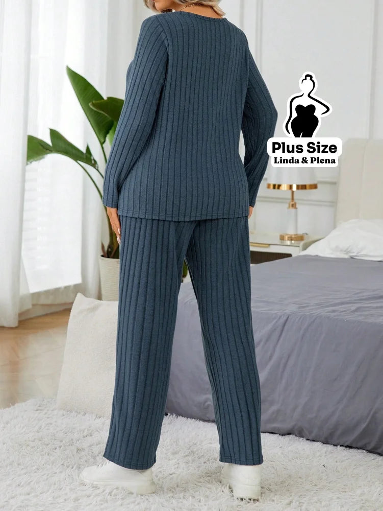 Conjunto Canelado Térmico Com Manga Longa Plus Size Conjunto Canelado Térmico Com Manga Longa Plus Size