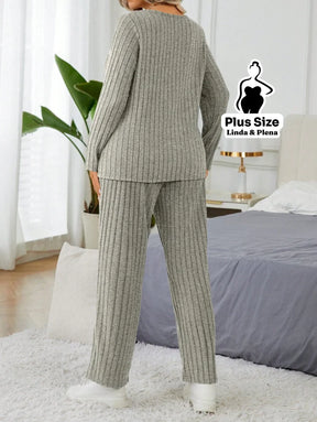 Conjunto Canelado Térmico Com Manga Longa Plus Size Conjunto Canelado Térmico Com Manga Longa Plus Size