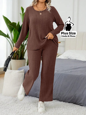 Conjunto Canelado Térmico Com Manga Longa Plus Size Conjunto Canelado Térmico Com Manga Longa Plus Size