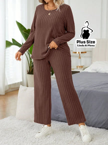 Conjunto Canelado Térmico Com Manga Longa Plus Size Café / G Conjunto Canelado Térmico Com Manga Longa Plus Size