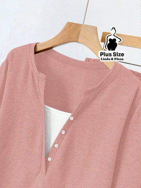 Conjunto Casual com Blusa Dupla Camada e Calça Plus Size Conjunto Casual com Blusa Dupla Camada e Calça Plus Size