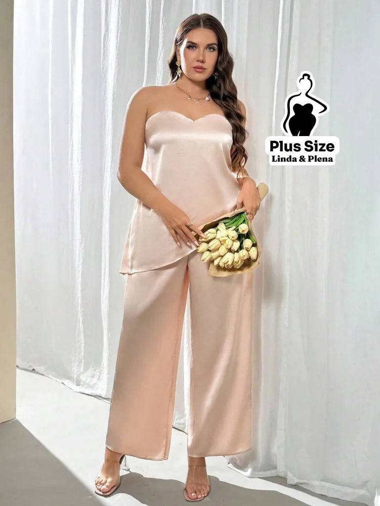 Conjunto Cetim Tomara Que Caia E Calça Pantalona Plus Size Conjunto Cetim Tomara Que Caia E Calça Pantalona Plus Size