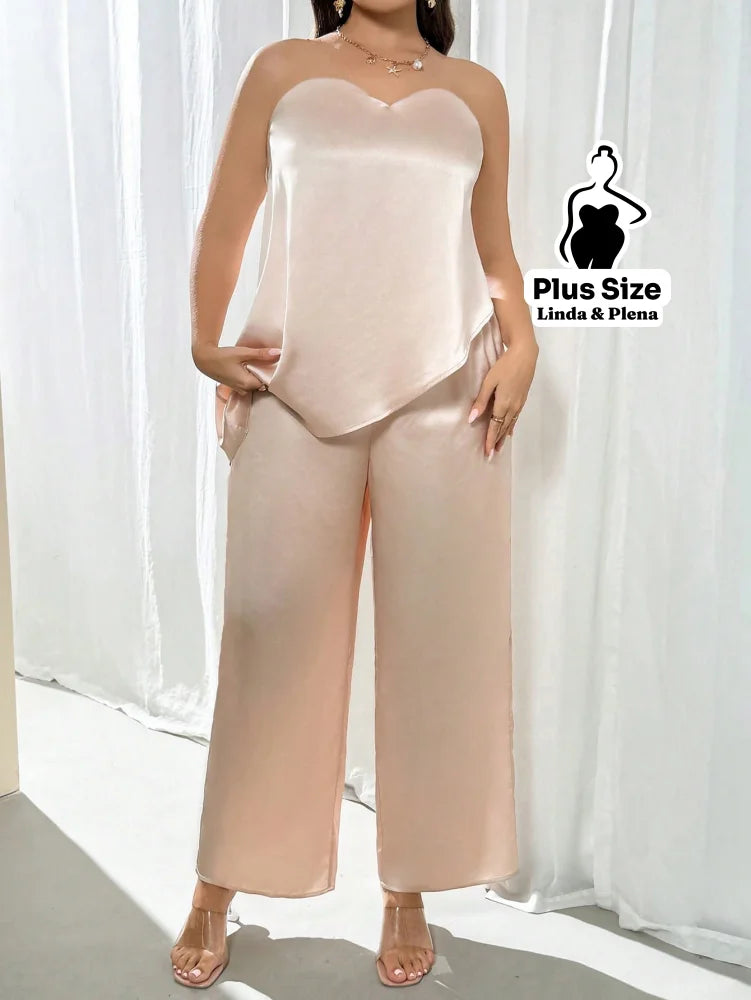 Conjunto Cetim Tomara Que Caia E Calça Pantalona Plus Size Conjunto Cetim Tomara Que Caia E Calça Pantalona Plus Size