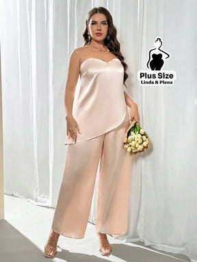 Conjunto Cetim Tomara Que Caia E Calça Pantalona Plus Size Conjunto Cetim Tomara Que Caia E Calça Pantalona Plus Size
