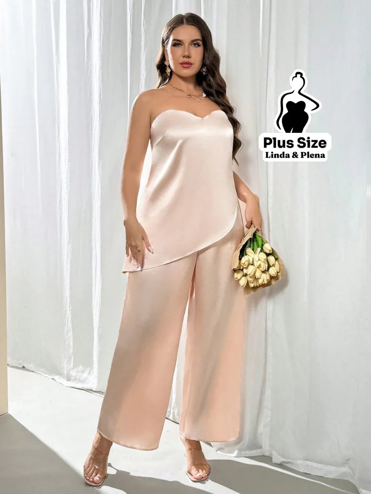 Conjunto Cetim Tomara Que Caia E Calça Pantalona Plus Size Conjunto Cetim Tomara Que Caia E Calça Pantalona Plus Size