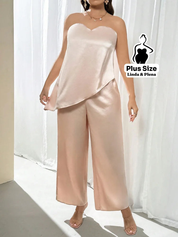 Conjunto Cetim Tomara Que Caia E Calça Pantalona Plus Size Conjunto Cetim Tomara Que Caia E Calça Pantalona Plus Size