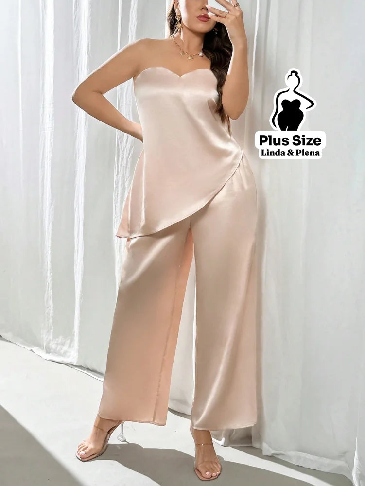 Conjunto Cetim Tomara Que Caia E Calça Pantalona Plus Size Conjunto Cetim Tomara Que Caia E Calça Pantalona Plus Size