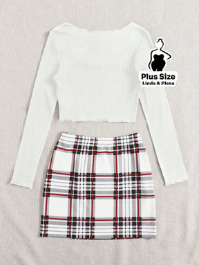 Conjunto Ciganinha Canelada E Saia Xadrez Curta Plus Size Conjunto Ciganinha Canelada E Saia Xadrez Curta Plus Size