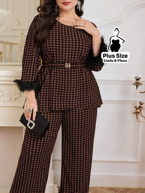 Conjunto Clássico Com Cinto E Manga Com Penas Plus Size Conjunto Clássico Com Cinto E Manga Com Penas Plus Size
