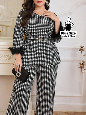 Conjunto Clássico Com Cinto E Manga Com Penas Plus Size Conjunto Clássico Com Cinto E Manga Com Penas Plus Size