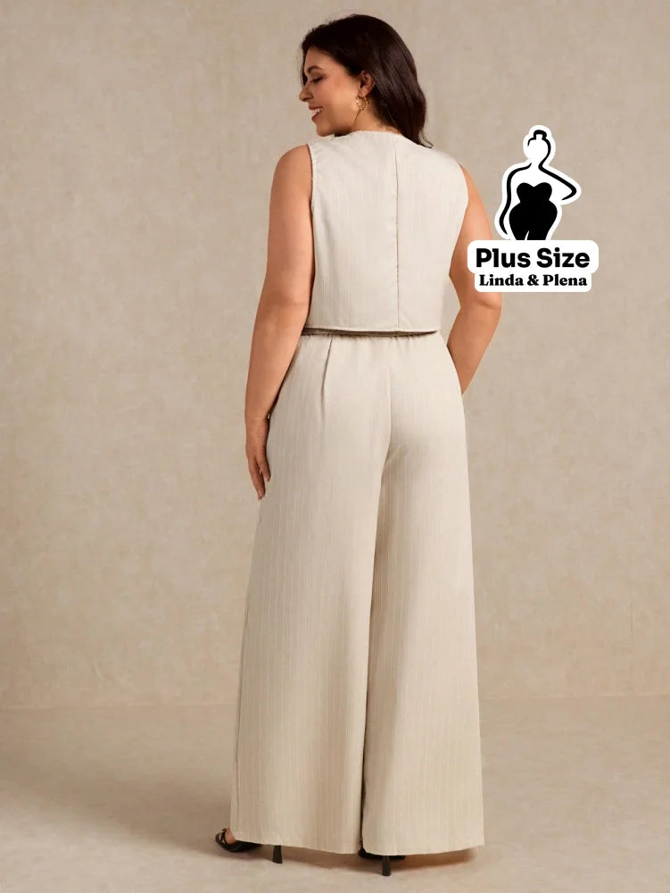 Conjunto Colete Com Botões E Calça Pantalona Plus Size Conjunto Colete Com Botões E Calça Pantalona Plus Size