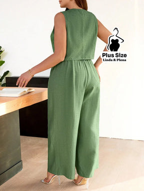 Conjunto Colete Com Botões E Calça Pantalona Plus Size Conjunto Colete Com Botões E Calça Pantalona Plus Size