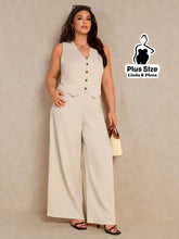 Conjunto Colete Com Botões E Calça Pantalona Plus Size Caqui / G Conjunto Colete Com Botões E Calça Pantalona Plus Size