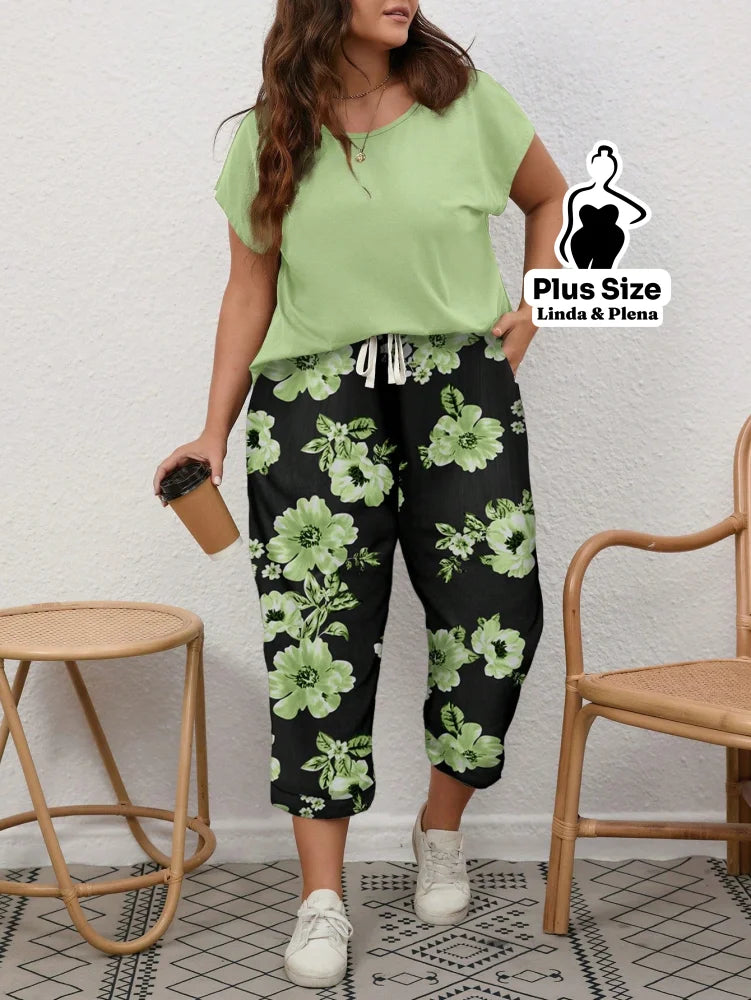 Conjunto com Blusa Básica e Calça Camuflada Plus Size Verde / G Conjunto com Blusa Básica e Calça Camuflada Plus Size
