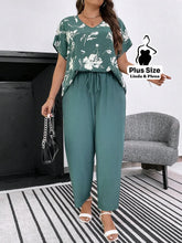 Conjunto com Blusa Estampada e Calça Solta Plus Size Verde Claro / G Conjunto com Blusa Estampada e Calça Solta Plus