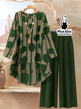 Conjunto com Blusa Longa Estampada e Calça Reta Plus Size Verde / G Conjunto com Blusa Longa Estampada e Calça Reta