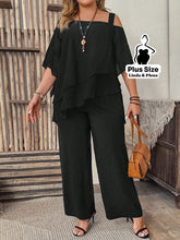 Conjunto com Blusa Ombro Vazado e Babados Plus Size Preto / G Conjunto com Blusa Ombro Vazado e Babados Plus Size