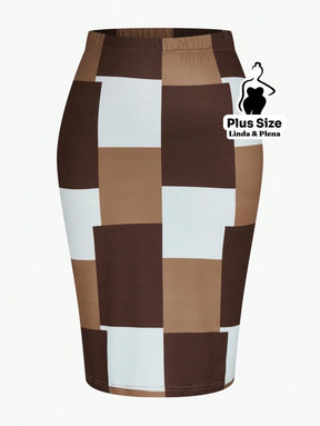 Conjunto com Blusa Peplum e Saia Justa Estampada Plus Size Conjunto com Blusa Peplum e Saia Justa Estampada Plus Size