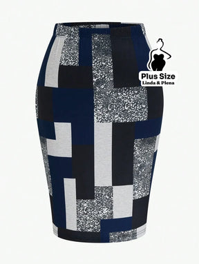 Conjunto com Blusa Peplum e Saia Justa Estampada Plus Size Conjunto com Blusa Peplum e Saia Justa Estampada Plus Size