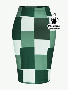 Conjunto com Blusa Peplum e Saia Justa Estampada Plus Size Conjunto com Blusa Peplum e Saia Justa Estampada Plus Size