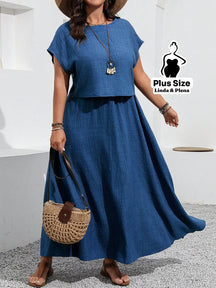 Conjunto com Blusa Solta e Saia Longa Fluída Plus Size Azul / G Conjunto com Blusa Solta e Saia Longa Fluída Plus Size