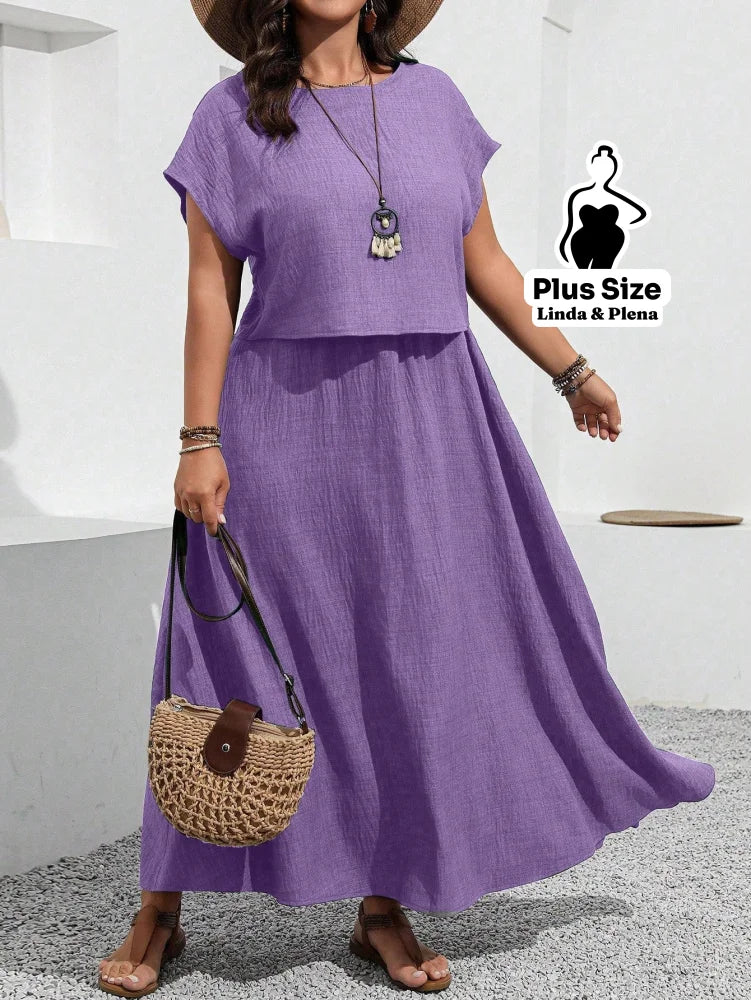 Conjunto com Blusa Solta e Saia Longa Fluída Plus Size Roxo / G Conjunto com Blusa Solta e Saia Longa Fluída Plus Size