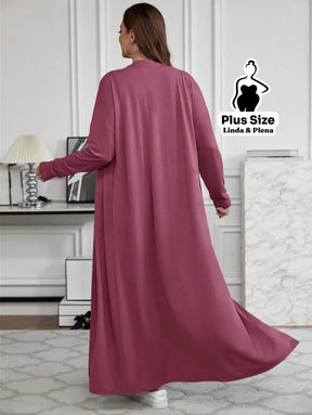 Conjunto Com Casaco Longo E Calça Comfy Plus Size Conjunto Com Casaco Longo E Calça Comfy Plus Size