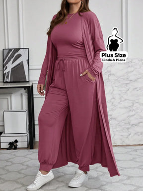 Conjunto Com Casaco Longo E Calça Comfy Plus Size Conjunto Com Casaco Longo E Calça Comfy Plus Size