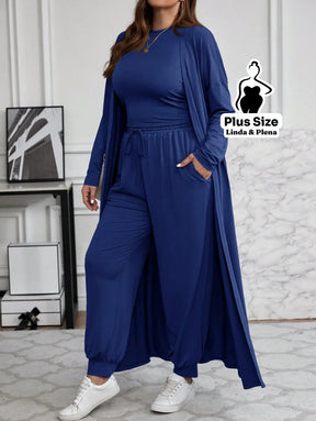 Conjunto Com Casaco Longo E Calça Comfy Plus Size Conjunto Com Casaco Longo E Calça Comfy Plus Size