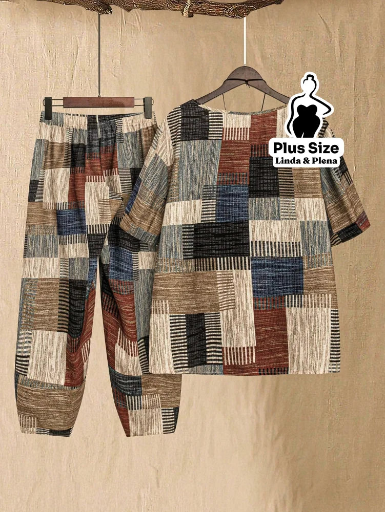 Conjunto com Estampa Étnica e Calça Jogger Plus Size Conjunto com Estampa Étnica e Calça Jogger Plus Size
