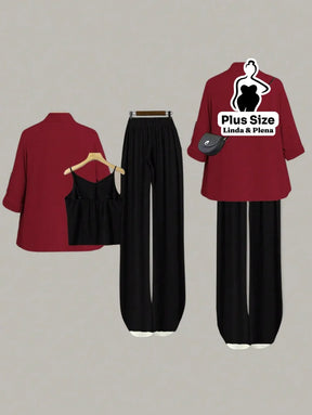 Conjunto Com Kimono Elegante E Calça Pantalona Plus Size Conjunto Com Kimono Elegante E Calça Pantalona Plus Size