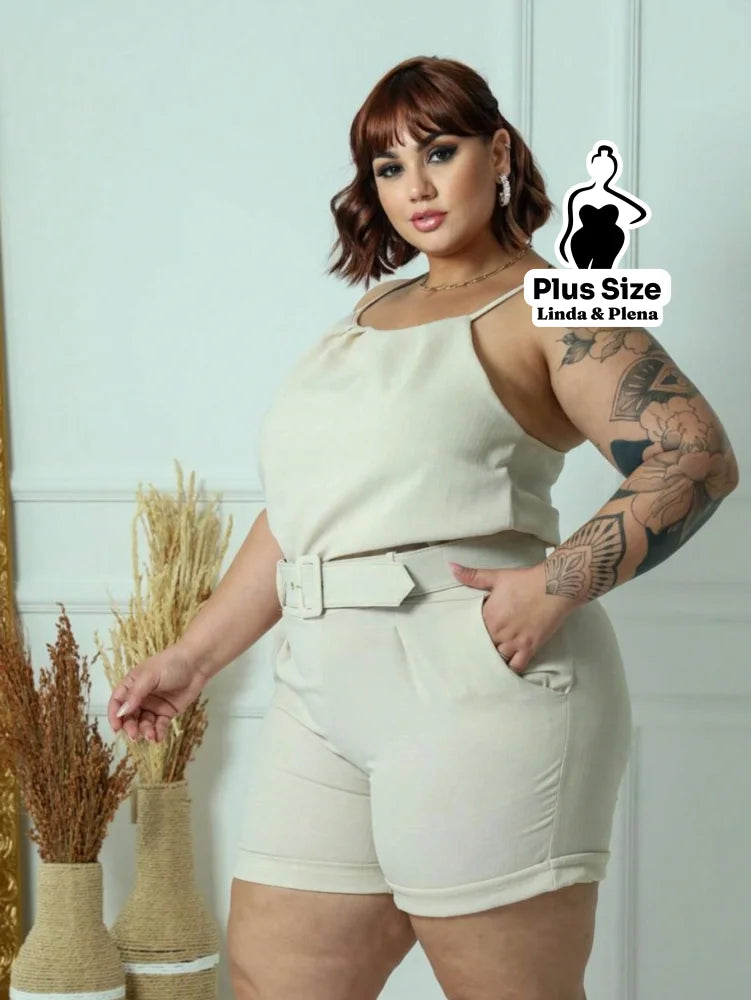 Conjunto com Regata de Alça Fina e Shorts com Cinto Plus Size Arena / G Conjunto com Regata de Alça Fina e Shorts com