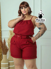 Conjunto com Regata de Alça Fina e Shorts com Cinto Plus Size Vinho / G Conjunto com Regata de Alça Fina e Shorts com