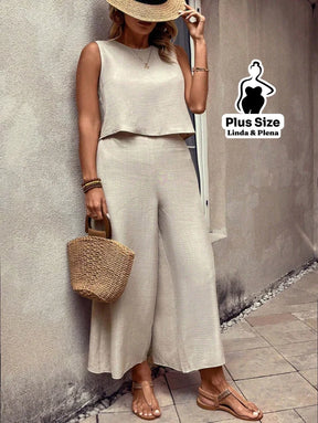 Conjunto Com Regata Solta E Calça Pantalona Plus Size Conjunto Com Regata Solta E Calça Pantalona Plus Size