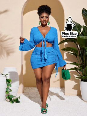 Conjunto Cropped Amarração Frente Com Saia Curta Plus Size Conjunto Cropped Amarração Com Saia Longa Plus Size