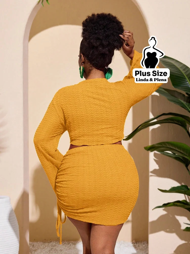 Conjunto Cropped Amarração Frente Com Saia Curta Plus Size Conjunto Cropped Amarração Com Saia Longa Plus Size