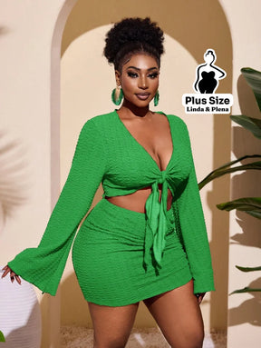 Conjunto Cropped Amarração Frente Com Saia Curta Plus Size Conjunto Cropped Amarração Com Saia Longa Plus Size