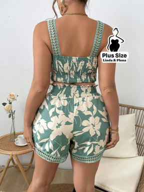 Conjunto Cropped Com Alça E Short Estampado Plus Size Conjunto Cropped Com Alça E Short Estampado Plus Size