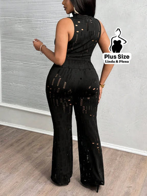 Conjunto Cropped Com Calça Flare Em Tule Plus Size Conjunto Cropped Com Calça Flare Em Tule Plus Size