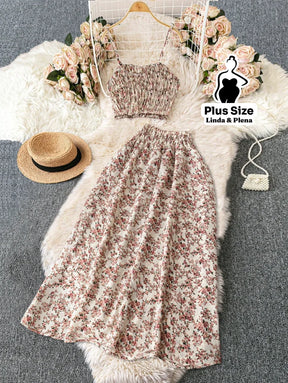 Conjunto Cropped Lastex Alça Fina Saia Longa Cós Alto Plus Size Conjunto Cropped Lastex Alça Fina Saia Longa Cós Alto